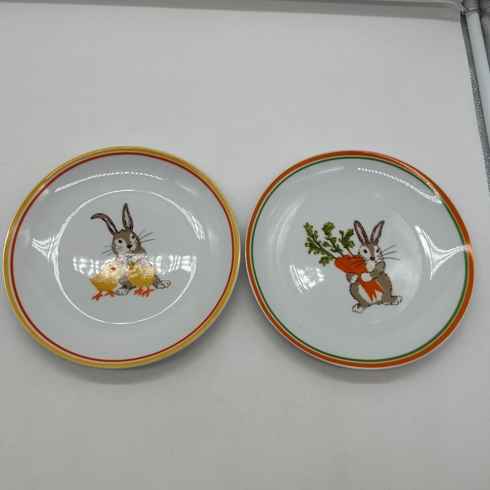 2 Like New EUC World Market Salad Luncheon Dessert Plate Plates Easter Rabbit